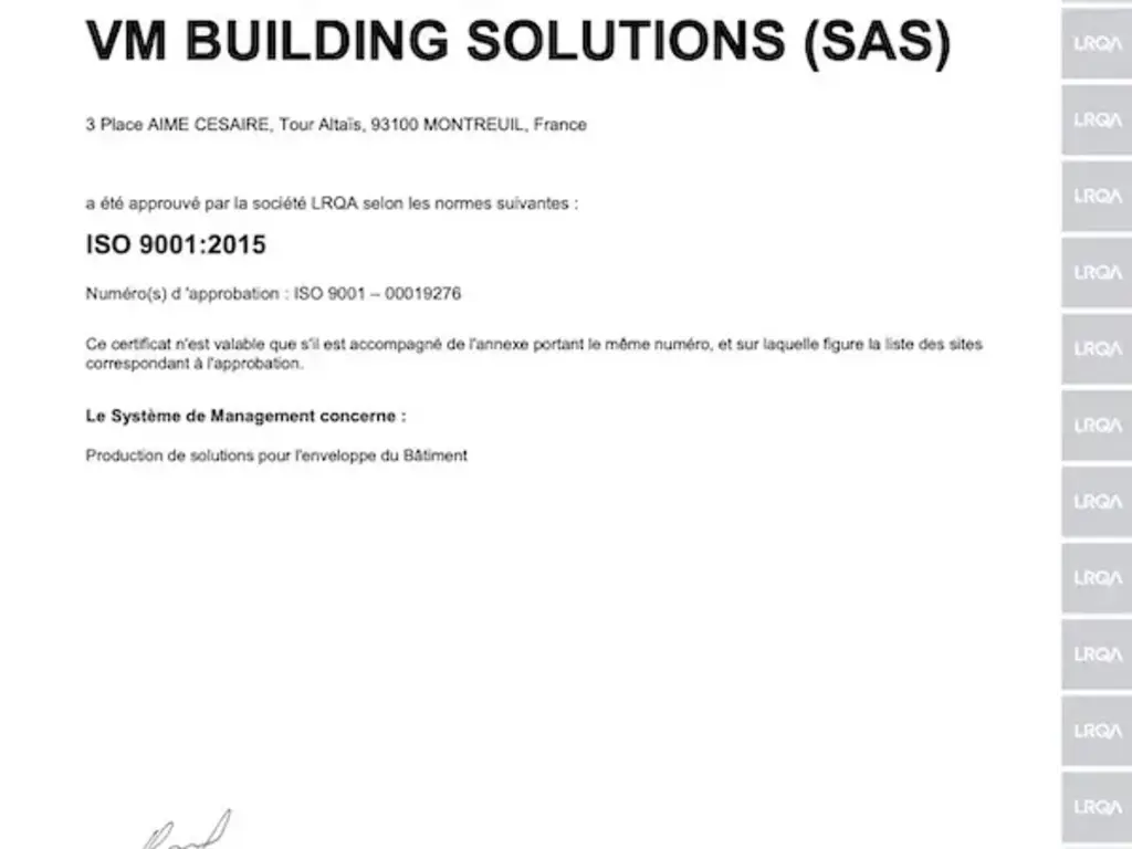 ISO9001v2015 - certificat FR-2022